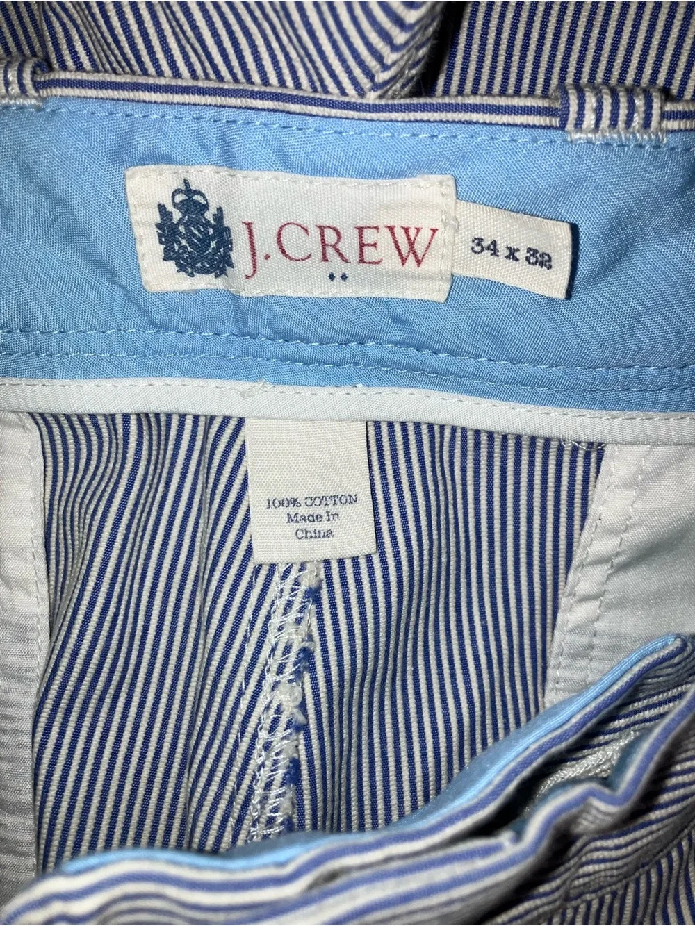 J Crew Vintage Seersucker Pants Trousers Mens 34 X  32 Striped Oarsman JCREW
